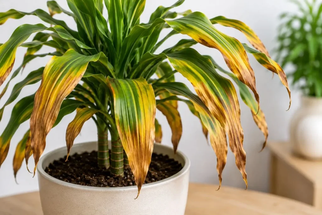 Brown and Yellow Leaves From Watering Stress