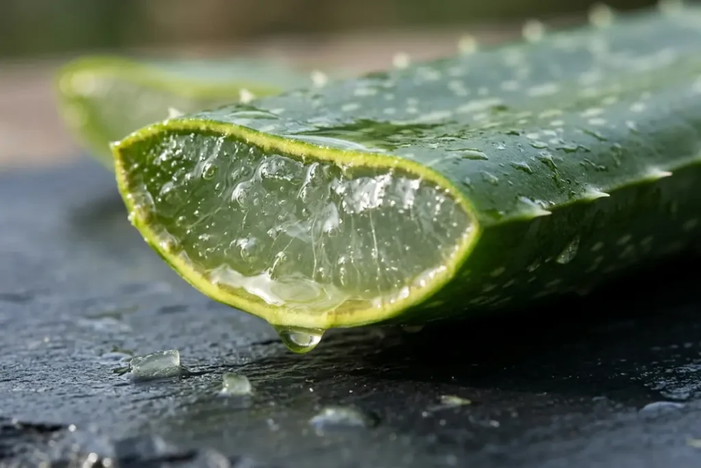 freshly cut aloe vera leaf